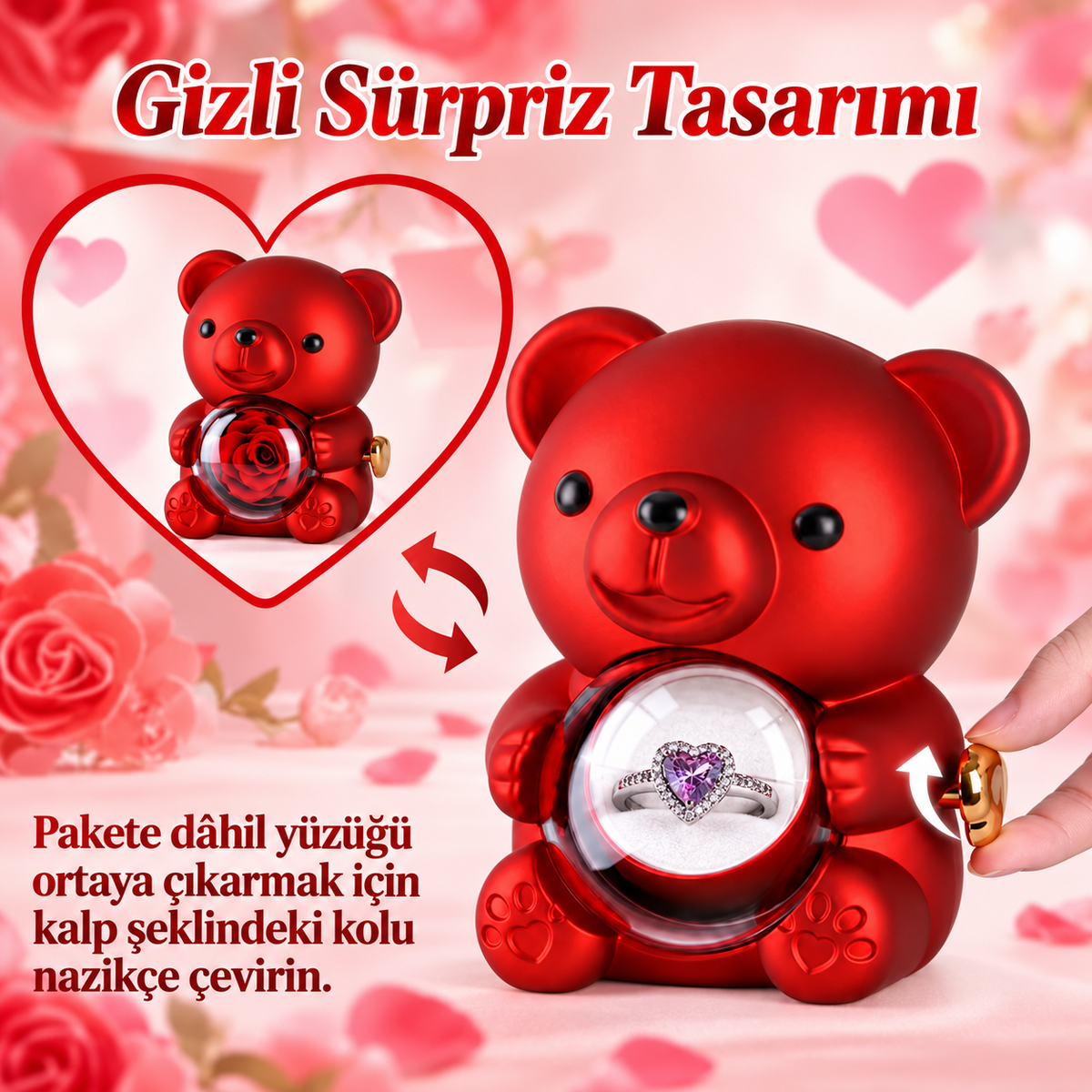 Sovella™ Gül Ayıcık & Ciddi İlişki Yüzüğü Seti