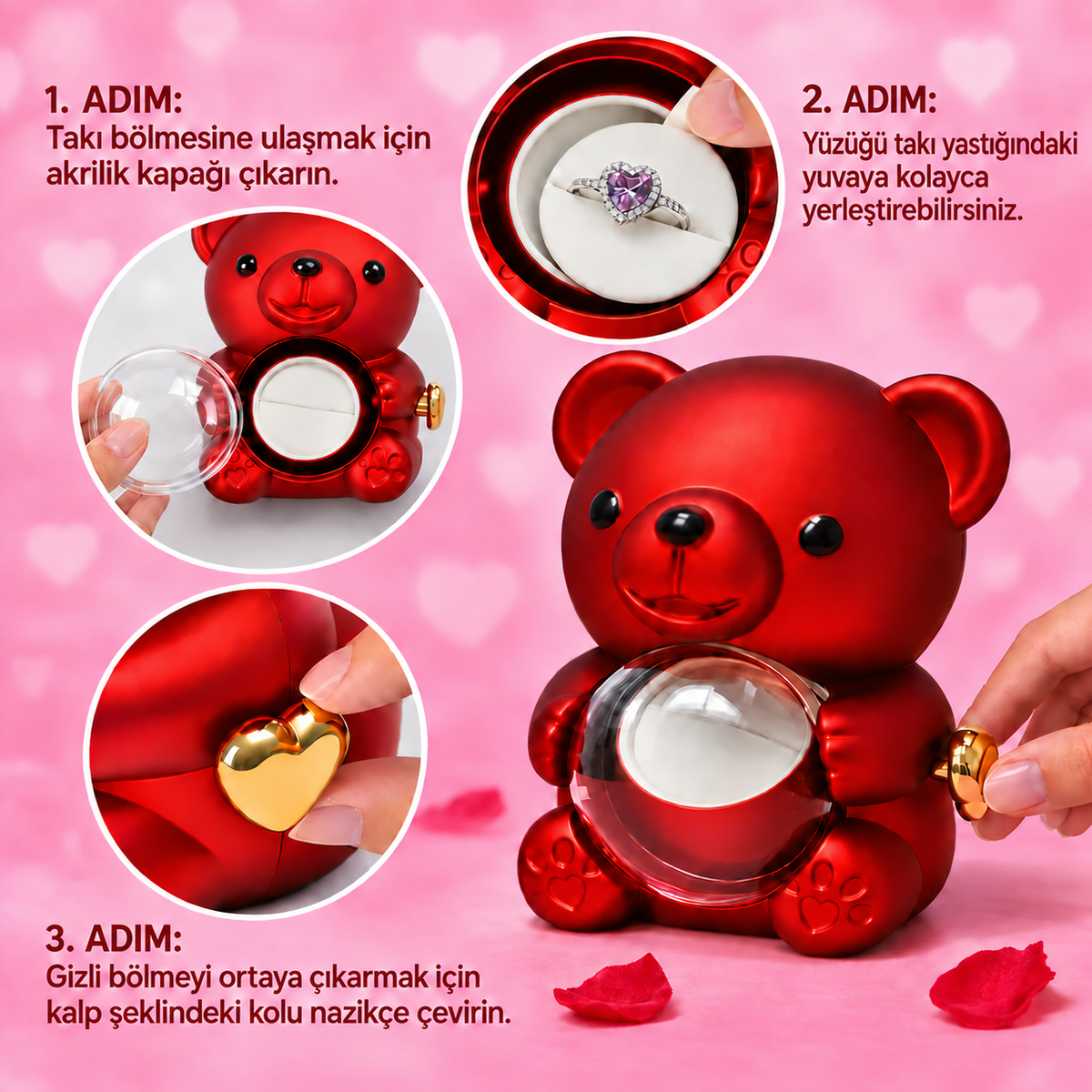 Sovella™ Gül Ayıcık & Ciddi İlişki Yüzüğü Seti
